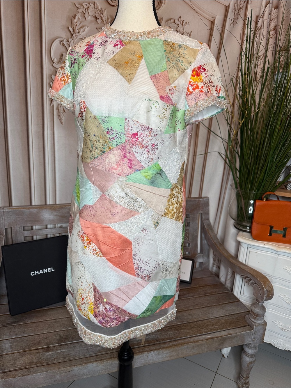 TONY WARD Pastel Patchwork Short Sleeve Dress - Multicolor